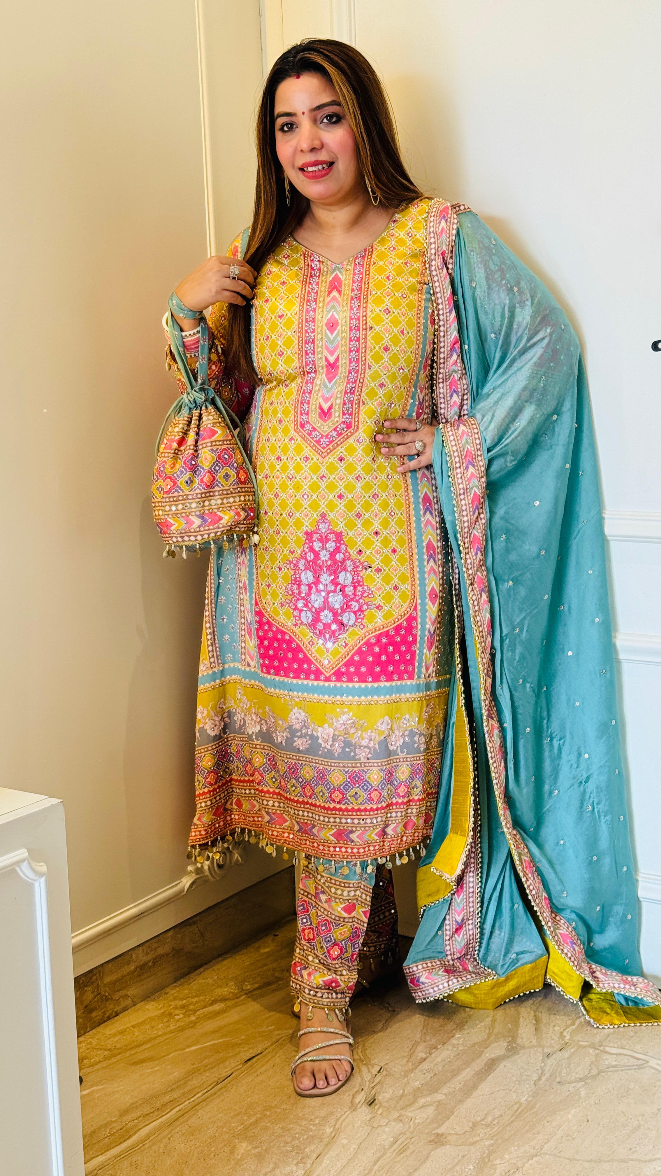 Plus Size Party Wear Suit Set – Handwork & Digital Print